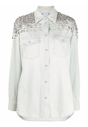 Golden Goose crystal-embellished denim shirt - Blu