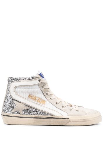 Golden Goose glitter-detail leather high-top sneakers - Argento