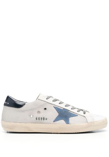 Golden Goose SUPER-STAR NET UPPER LEATHER TOE SUEDE STAR SHINY LEATHER HEEL METAL LETTERING - Bianco