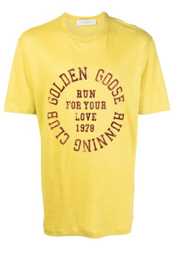 Golden Goose logo-print linen T-shirt - Giallo