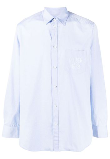 Golden Goose logo-embroidered cotton shirt - Blu