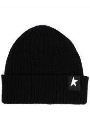 Golden Goose star patch ribbed beanie - Nero