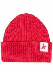 Golden Goose logo-patch ribbed beanie - Rosso