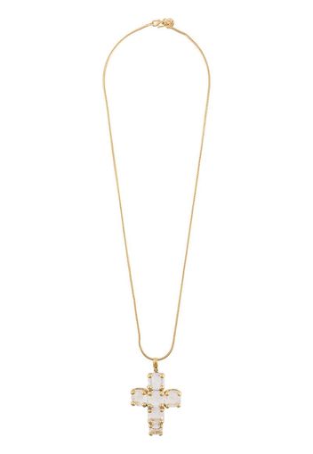 Collana placcata oro 24kt con pendente a croce con cristalli