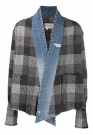 Greg Lauren denim-trim checked shirt jacket - Grigio