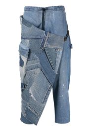 Greg Lauren patchwork drawstring-waist tapered jeans - Blu