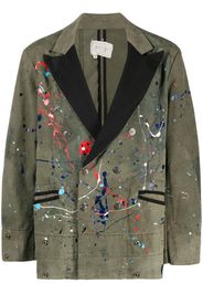 Greg Lauren paint-splatter double-breasted blazer - Verde