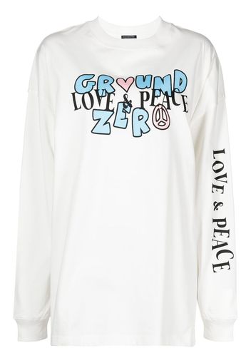 Ground Zero T-shirt a maniche lunghe con stampa - Bianco
