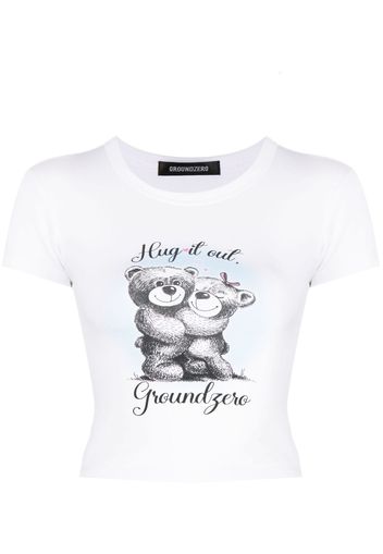 Ground Zero T-shirt crop con stampa - Bianco