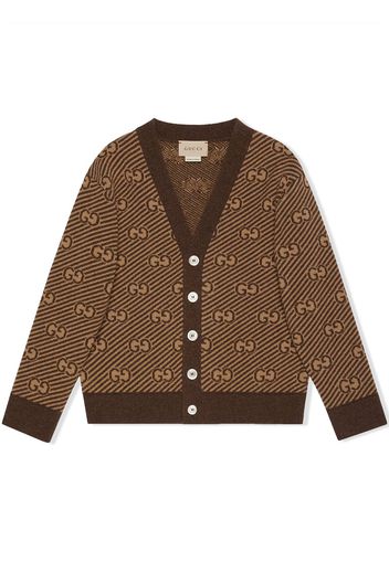 Gucci Kids GG stripe wool cardigan - Marrone