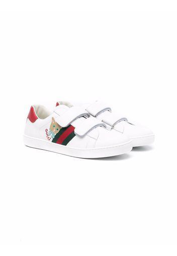 Gucci Kids TEEN Ace cat-embroidered leather sneakers - Bianco