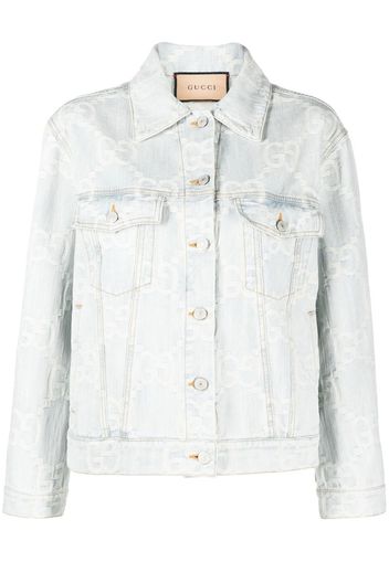 Gucci GG monogram-pattern embroidered denim jacket - Blu