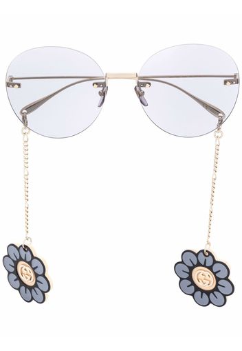 Gucci Eyewear Floral-pendant round-frame sunglasses - Oro