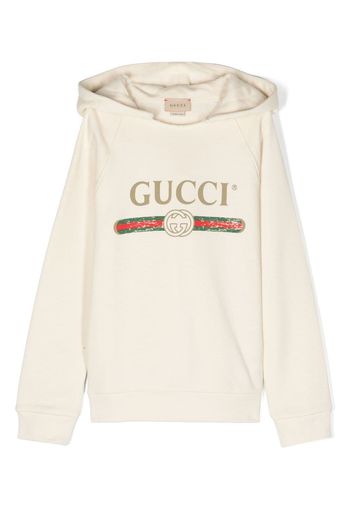 Gucci Kids GUCCI KID UNISEX LOGO PRINT CHEST LS HOODIE WHITE - Toni neutri