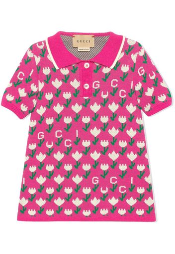 Gucci Kids Abito in stille polo a fiori jacquard - Rosa