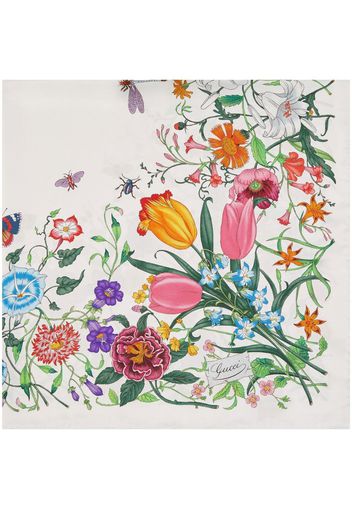 Gucci flora-print silk carré scarf - Bianco