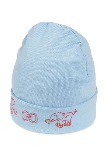 Gucci Kids elephant-embroidery cotton beanie - Blu