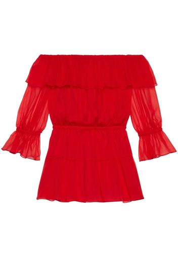 Gucci off-shoulder silk-chiffon dress - Rosso