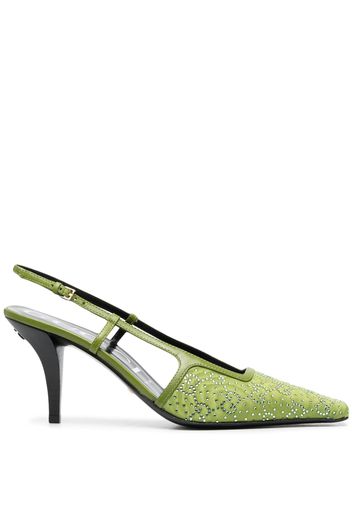 Gucci crystal-embellished moiré slingback pumps - Verde