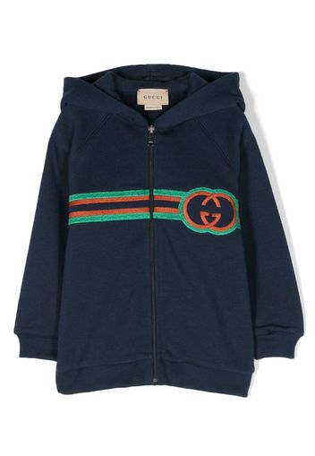 Gucci Kids logo-embroidered zipped hoodie - Blu