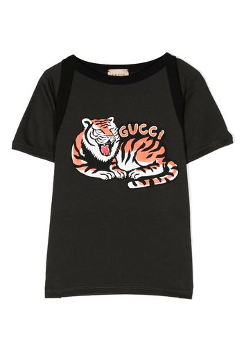Gucci Kids tiger-print cotton T-shirt - Grigio
