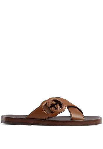 Gucci Slippers in pelle GG - Marrone