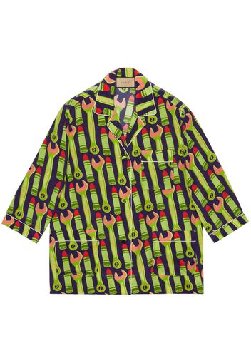 Gucci motif-print silk shirt - Verde