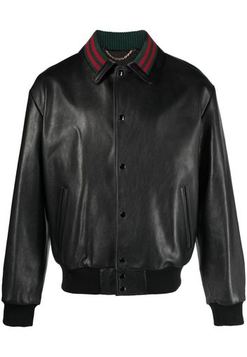 Gucci Web-collar leather bomber jacket - Nero