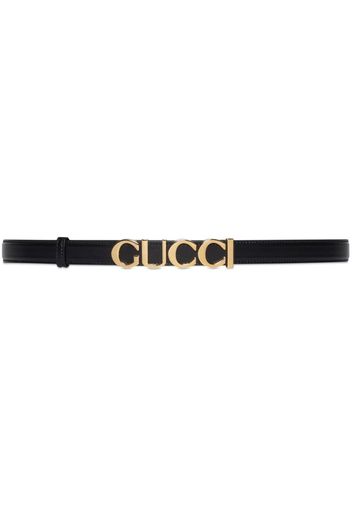 Gucci logo-plaque thin leather belt - Nero