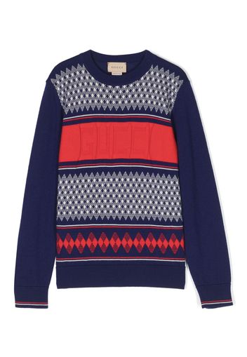 Gucci Kids intarsia-knit logo wool jumper - Blu