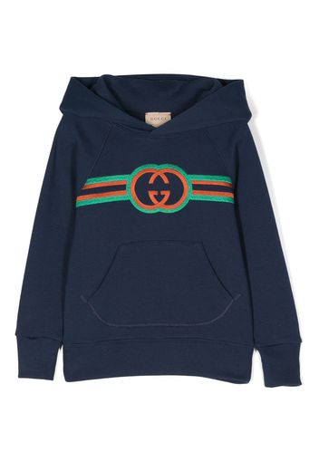 Gucci Kids logo-embroidered cotton hoodie - Blu