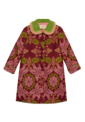 Gucci Kids floral-print jacquard wool coat - Rosso