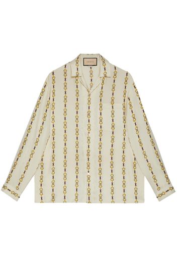 Gucci Interlocking G-logo Horsebit-print silk shirt - Toni neutri