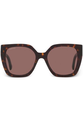 Gucci Eyewear Occhiali da sole oversize con effetto tartarugato - Marrone