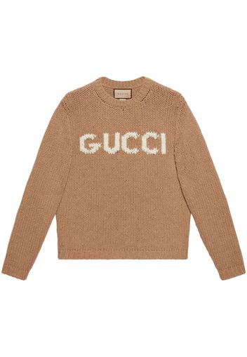 Gucci intarsia-knit logo wool jumper - Marrone