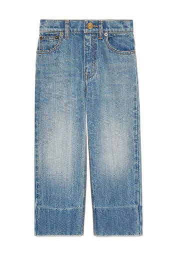 Gucci Kids whiskering-effect mid-rise straight-leg jeans - Blu