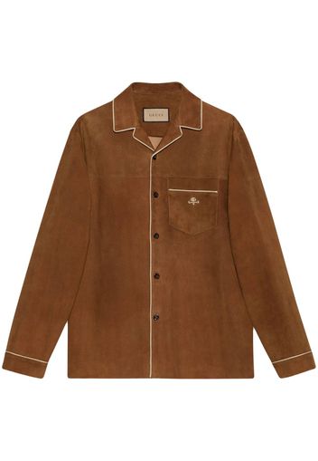 Gucci Double G logo-embroidered suede shirt jacket - Marrone