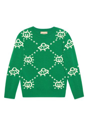 Gucci Kids GG UFO-intarsia wool jumper - Verde