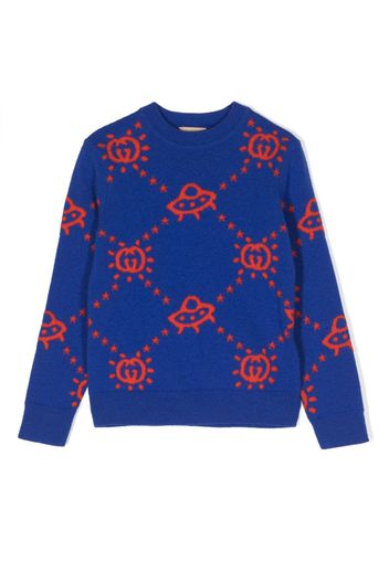 Gucci Kids GG UFO-intarsia wool jumper - Blu