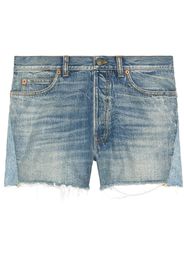 Gucci patchwork detailing frayed denim shorts - Blu
