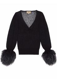 Gucci feather-detail V-neck jumper - Nero