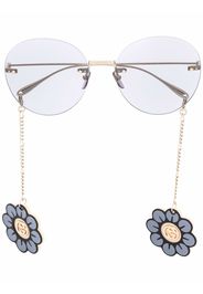 Gucci Eyewear Floral-pendant round-frame sunglasses - Oro