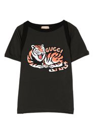 Gucci Kids tiger-print cotton T-shirt - Grigio