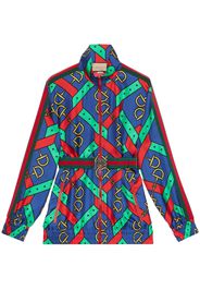 Gucci Horsebit strap-print silk jacket - Blu