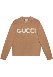 Gucci intarsia-knit logo wool jumper - Marrone