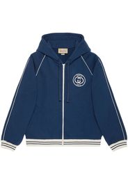 Gucci Interlocking G logo-patch zipped hoodie - 4030 BLU