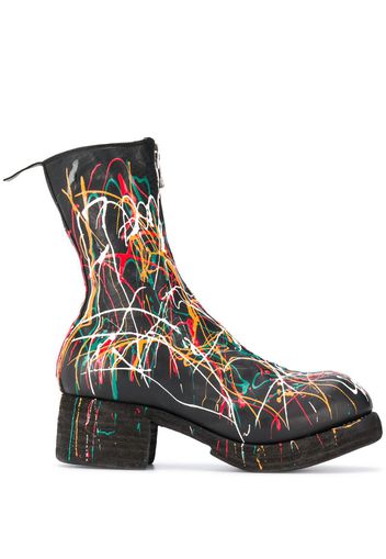 paint splattered ankle boots