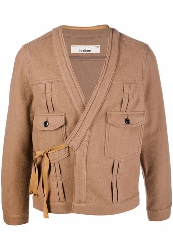 Haikure side tie-fastened wool jacket - Marrone