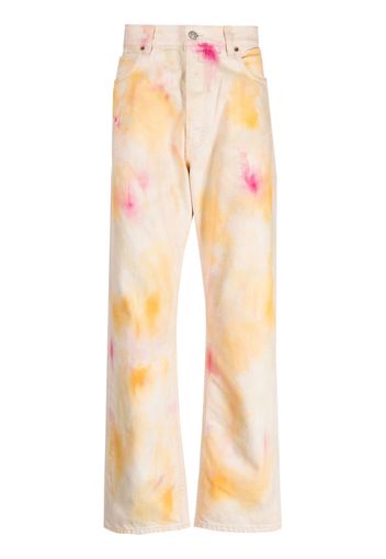 Haikure paint-splatter print mid-rise wide-leg jeans - Arancione