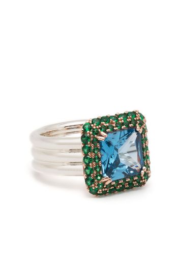 Hatton Labs square crystal-embellished ring - Argento